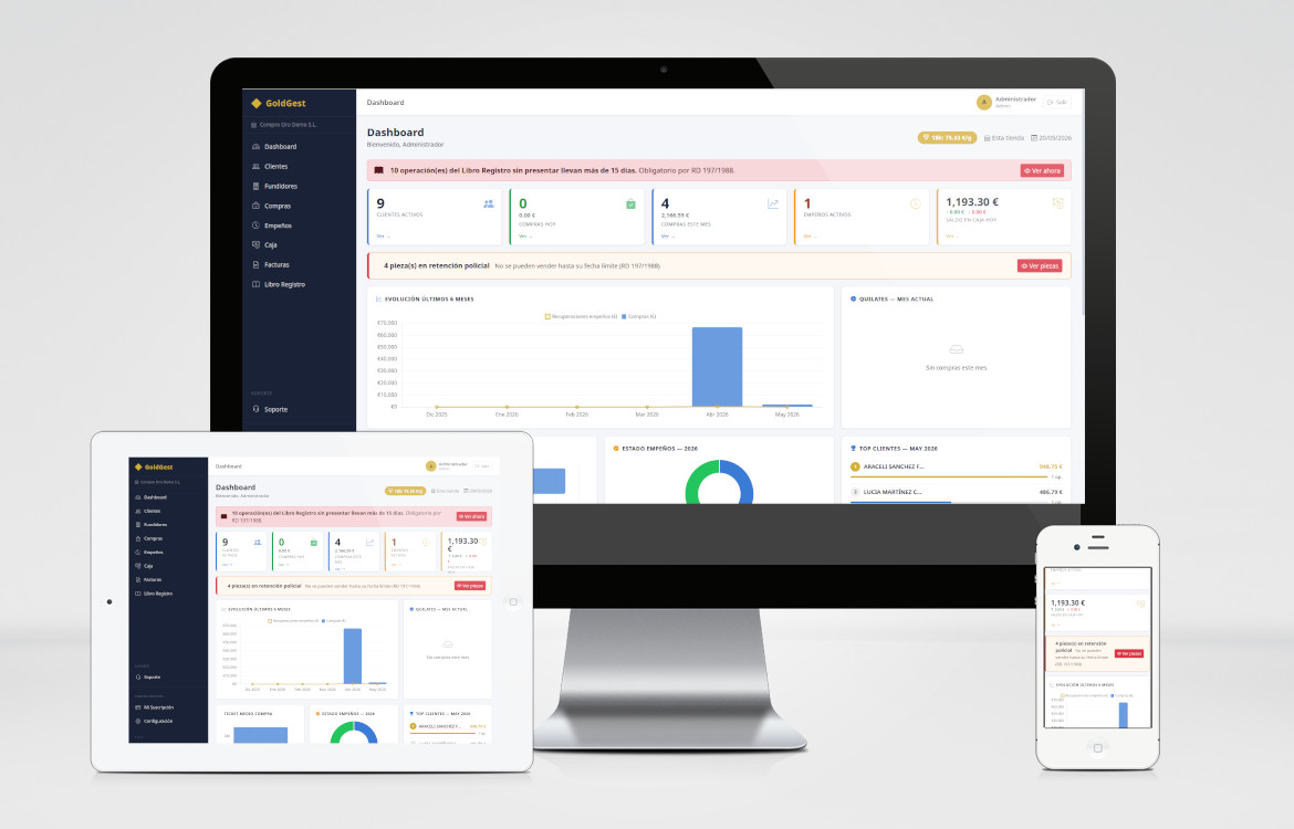 Software de gestión para tiendas Compro Oro Goldgest